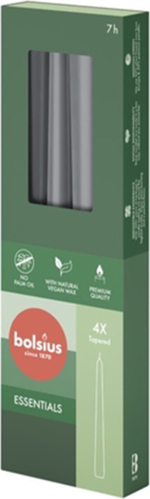 Набор столовых свечей Bolsius 4 шт 24,5х2,4 см Stormy Grey