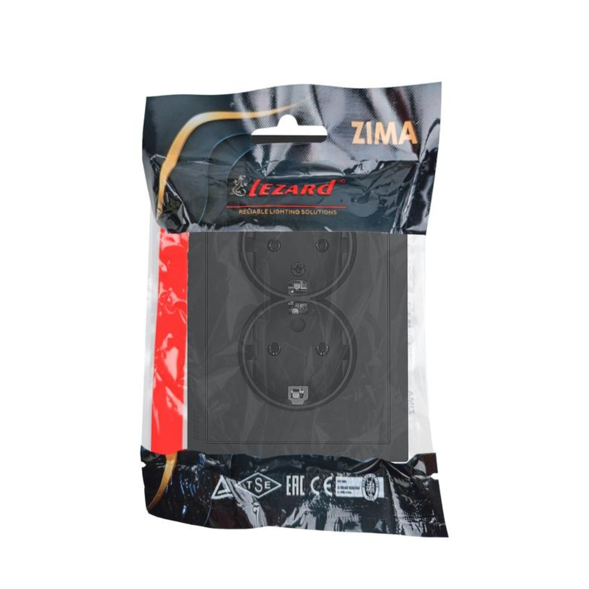 Розетка 704-4200-128BQC ZIMA двойная б/з бакалит черная матовая