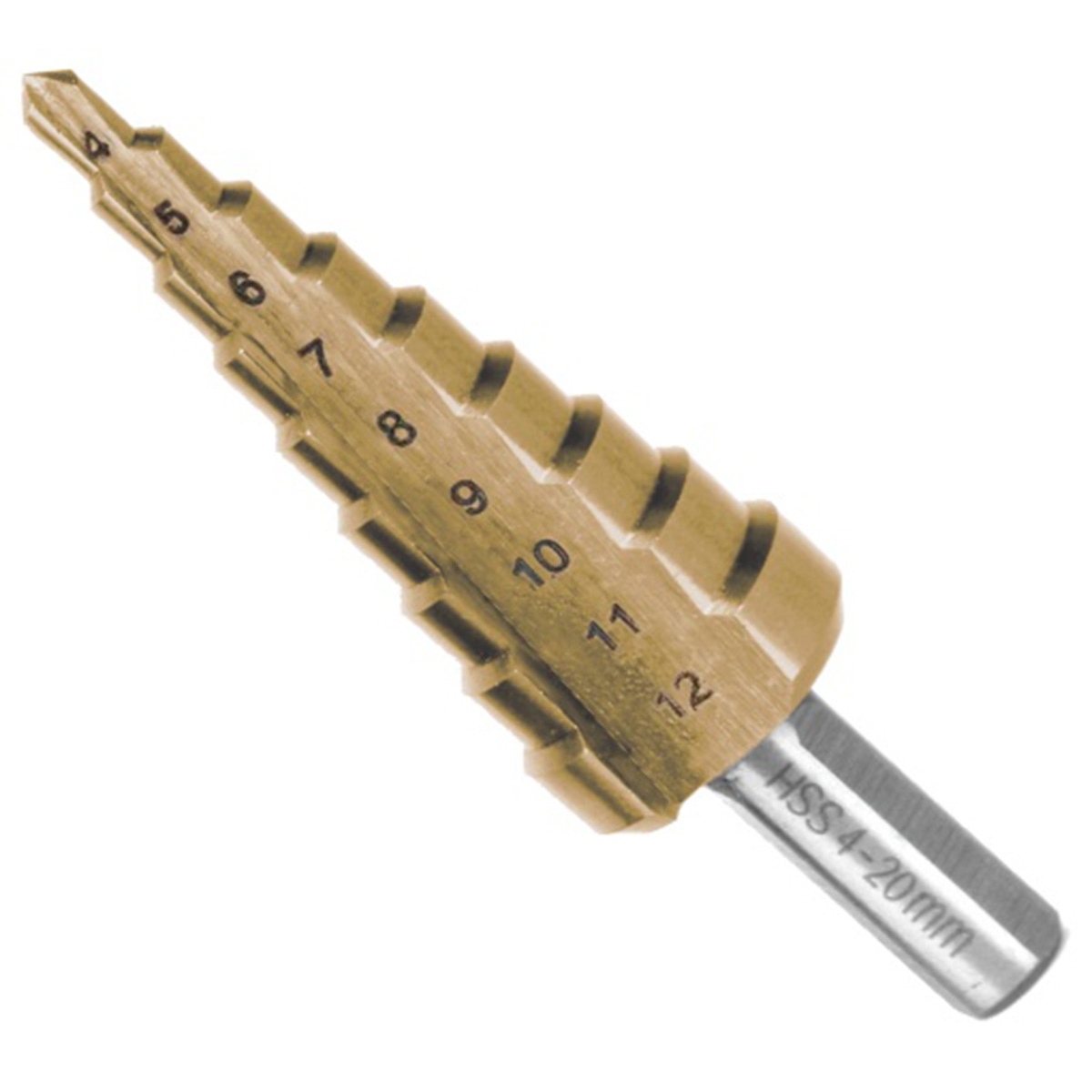 Сверло ступенчатое TULEX 60120-04-12 по металлу, HSS-Co(5%), HEX хвостовик, 9 ступеней, 4-12 мм