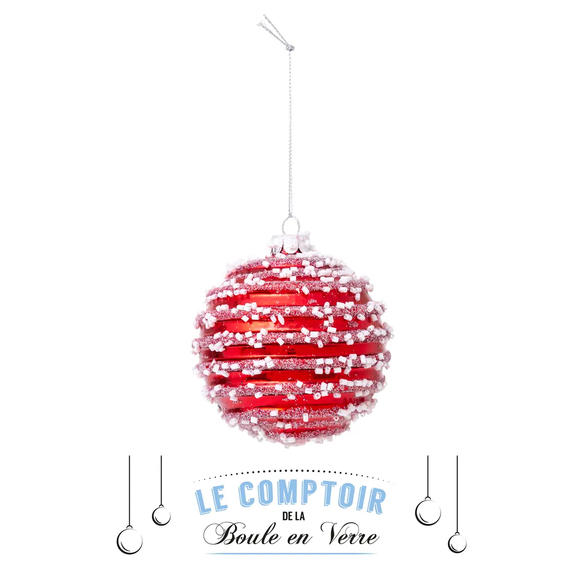 Шар елочный Feeric 8 см Красный с глиттером и белой россыпью стекло 162953