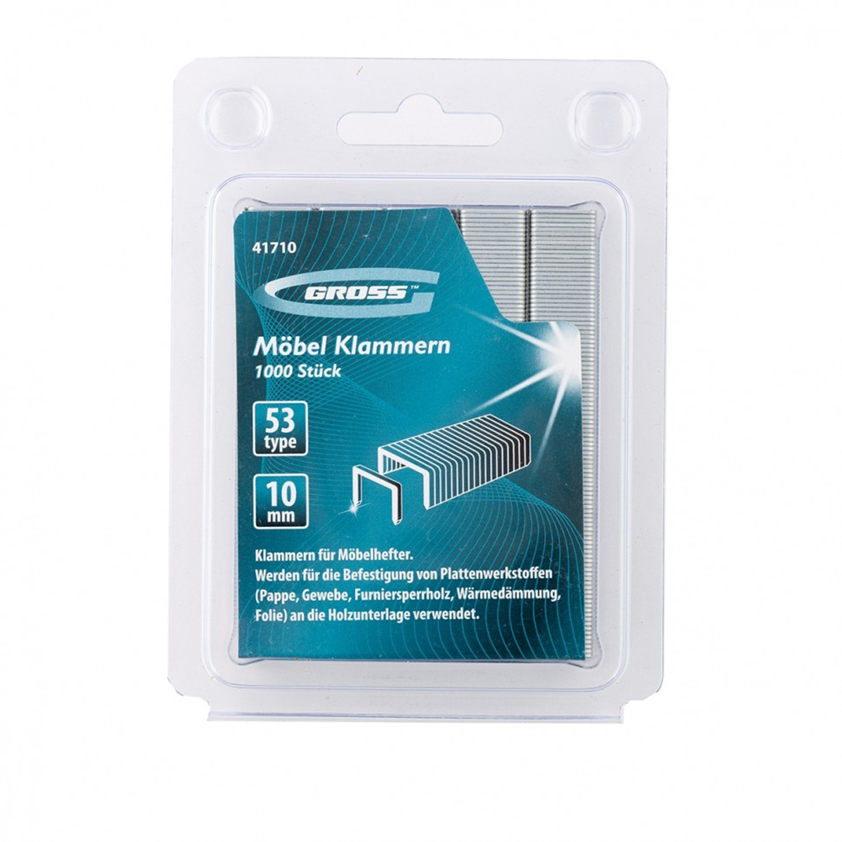 Скобы, 10 мм, для мебельного степлера, усиленные, тип 53, 1000 шт.// GROSS