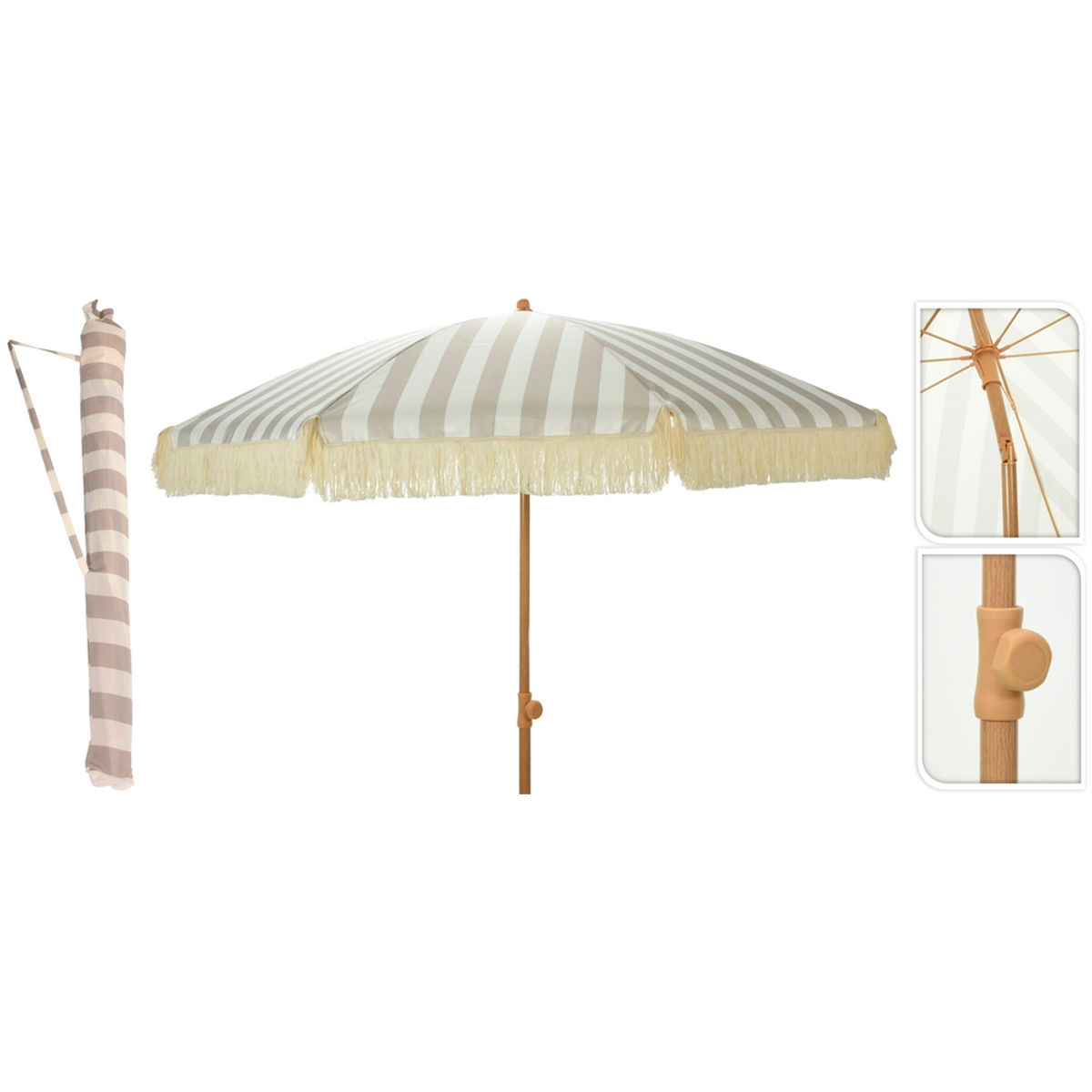 Зонт пляжный с боковым наклоном с бахрамой в чехле бежевый 200х183 см X11000820 К