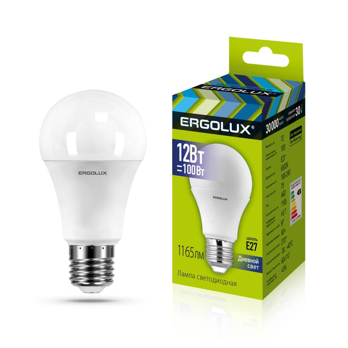 Лампа Ergolux LED-A60-12W-E27-6K (Эл.лампа светодиодная ЛОН 12Вт E27 6500K 180-240В) 12880