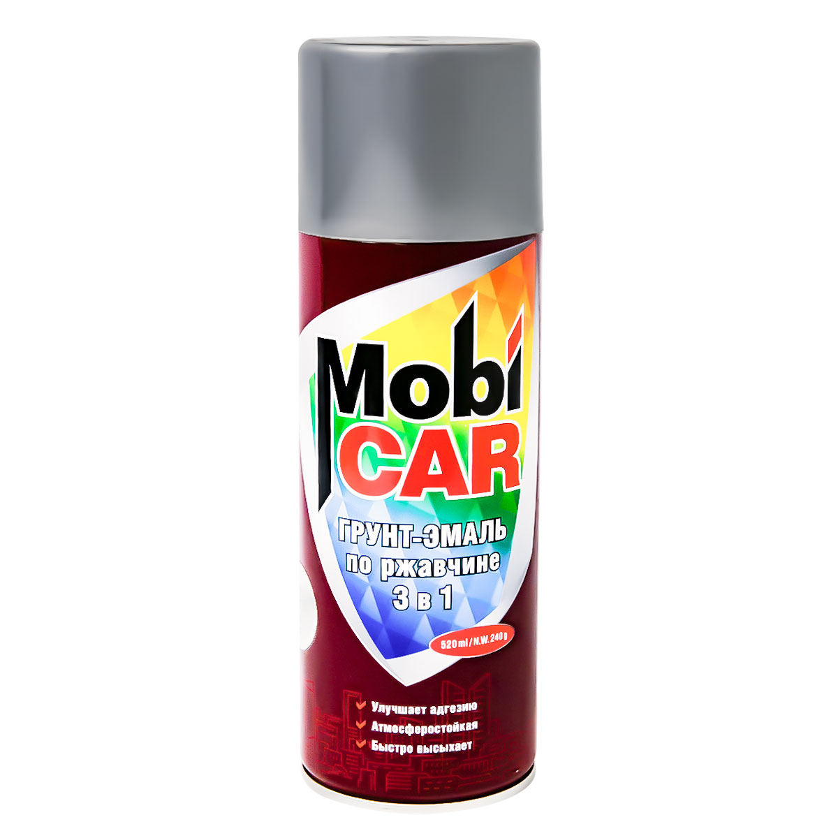 Аэрозольный грунт эмаль по ржавчине MobiCAR 3в1, 520 мл, серый мат Аэрозольный грунт эмаль по ржавчине MobiCAR 3в1, 520 мл, серый мат