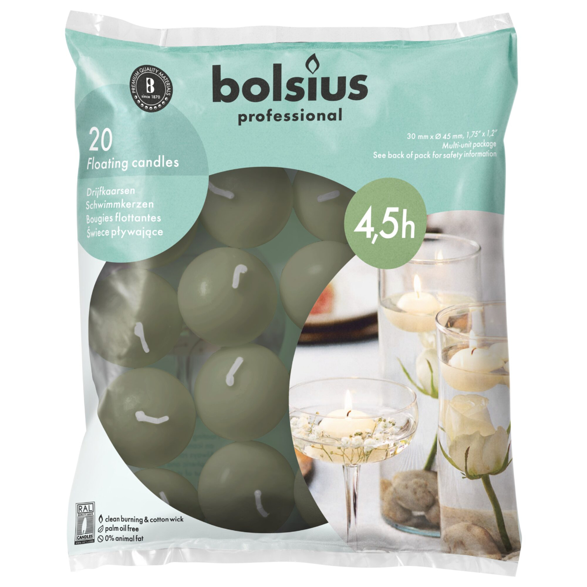 Набор плавающих свечей Bolsius 20 шт Fresh Olive