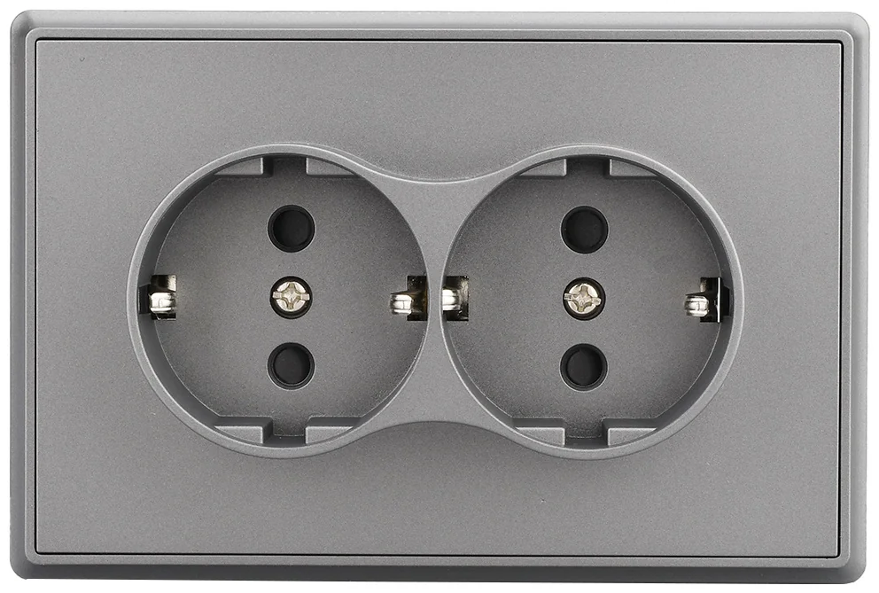 Розетка двойная Brilliant E2-129-1 с/з серый