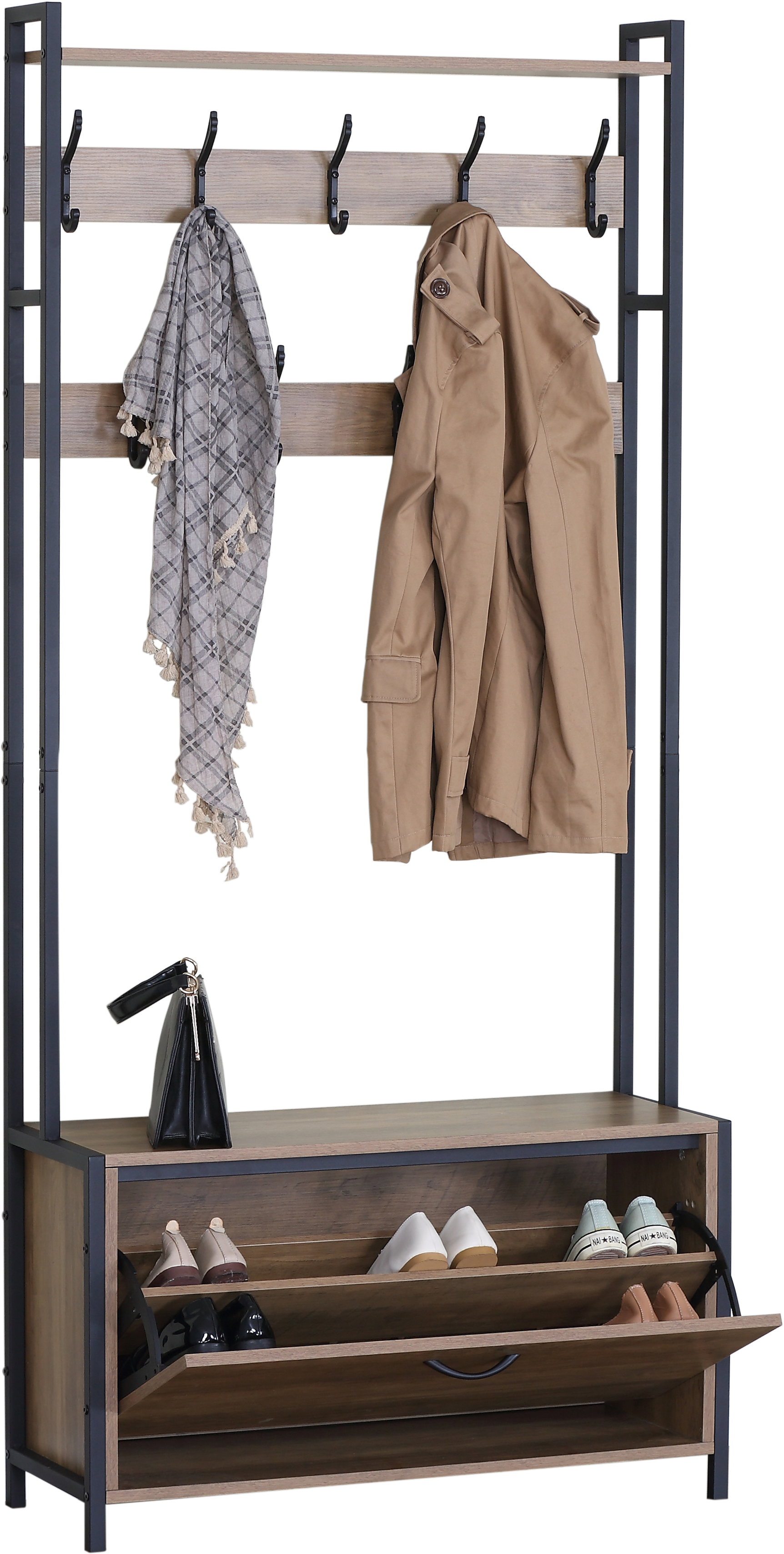Вешалка для одежды напольная GDX с отделением для обуви 84х30х182 см CN