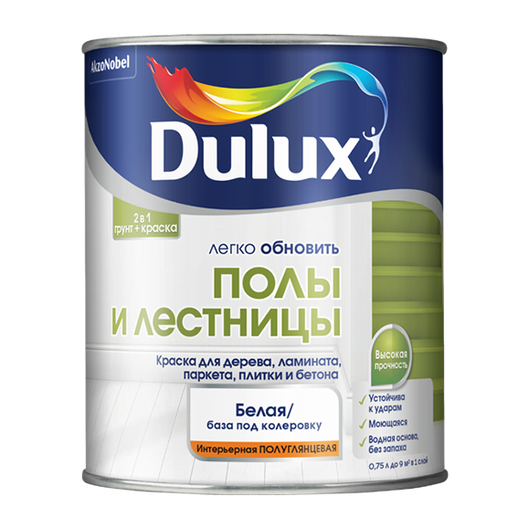 Краска Dulux Полы и Лестницы п/глянц BW 2л Краска Dulux Полы и Лестницы п/глянц BW 2л