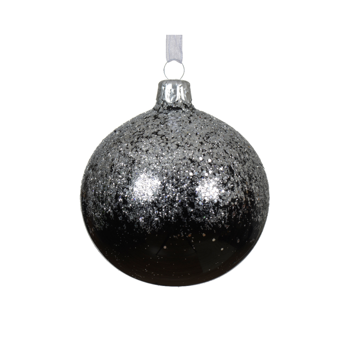 Шар елочный 8 см стекло Серебряная россыпь на синем 080558