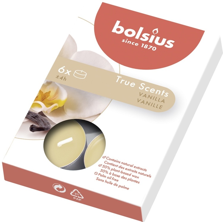 Набор чайных свечей Bolsius 6 шт 38 мм 4 ч.Ваниль
