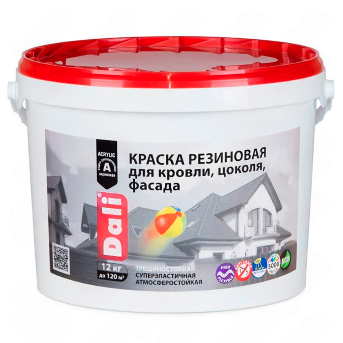 Краска резиновая (Рогнеда) Dali для кровли, цоколя,фасада, коричневый - 12 кг