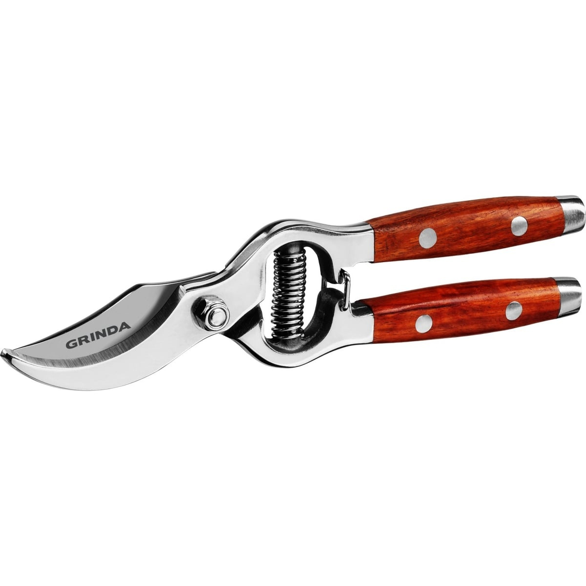 Секатор цельнокованый из нержавеющей стали, с деревянными рукоятками, 210 мм, GRINDA PROLine P-15