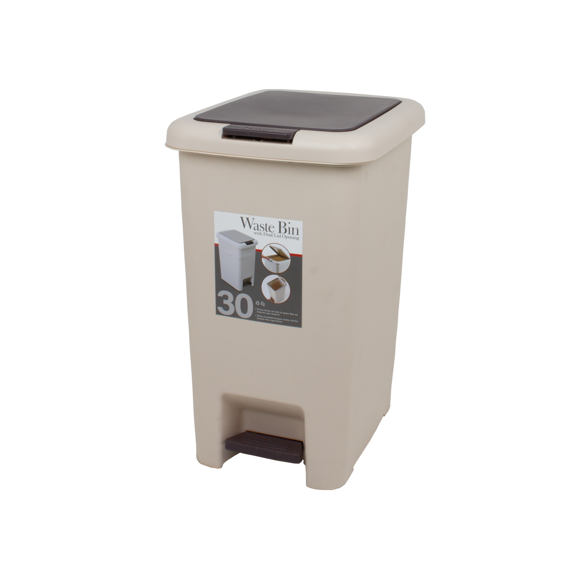 Контейнер для мусора с двойным нажатием 30л бежевый C42-B138 CN