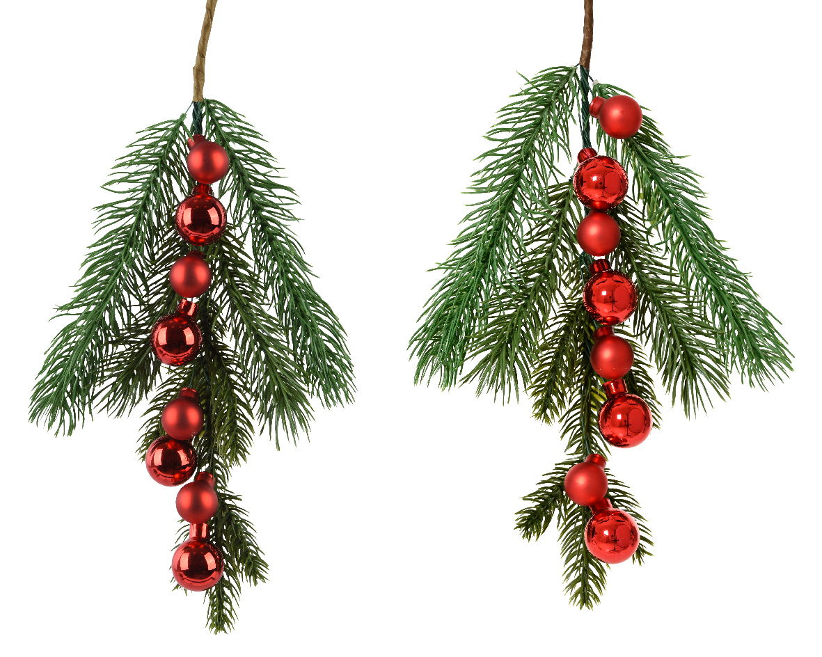 Ветка декоративная хвойная с шариками 123762 Kmg