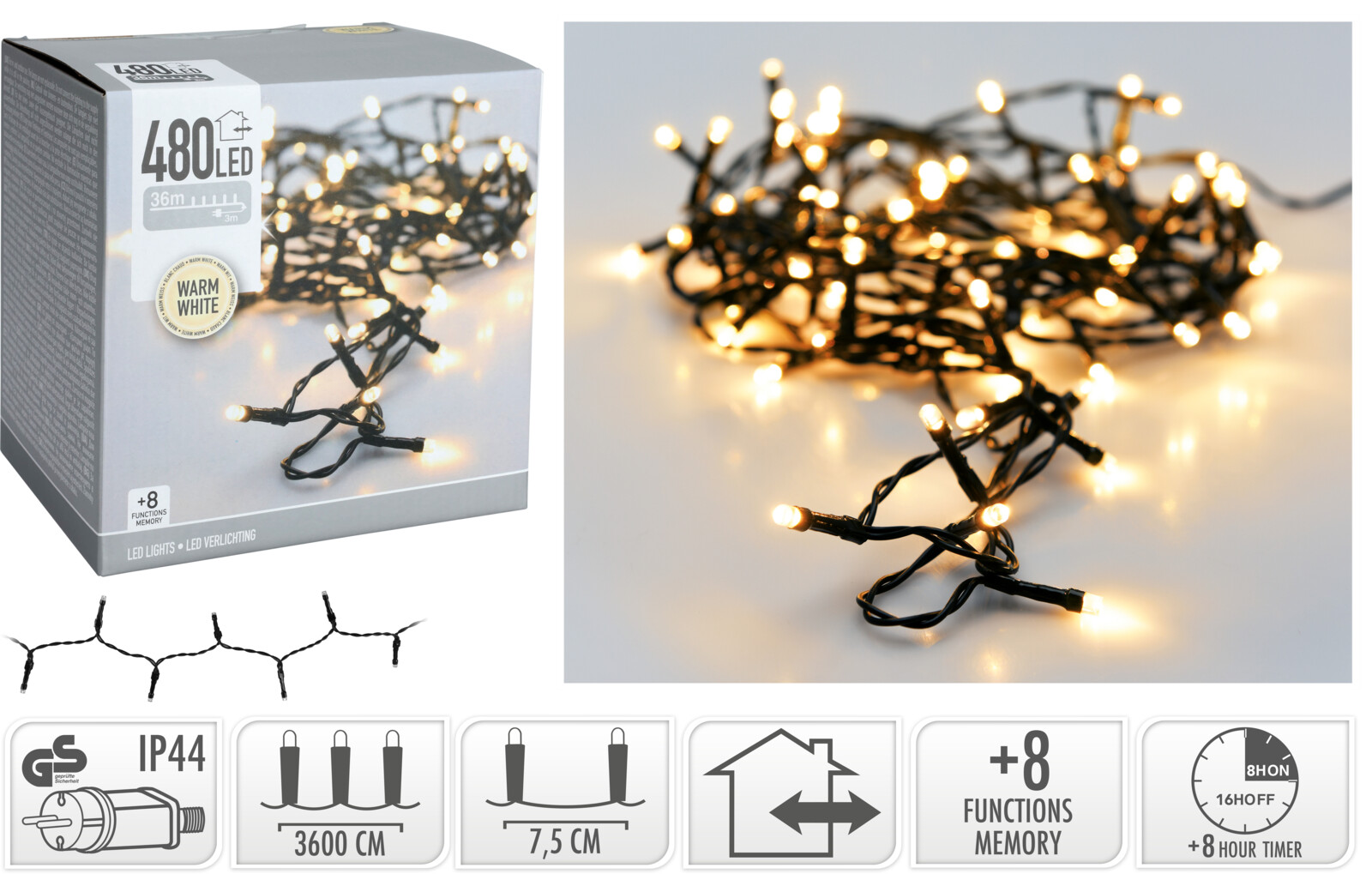 Электрогирлянда 480 LED теплый белый OUTDOOR/INDOOR AX8451160 К