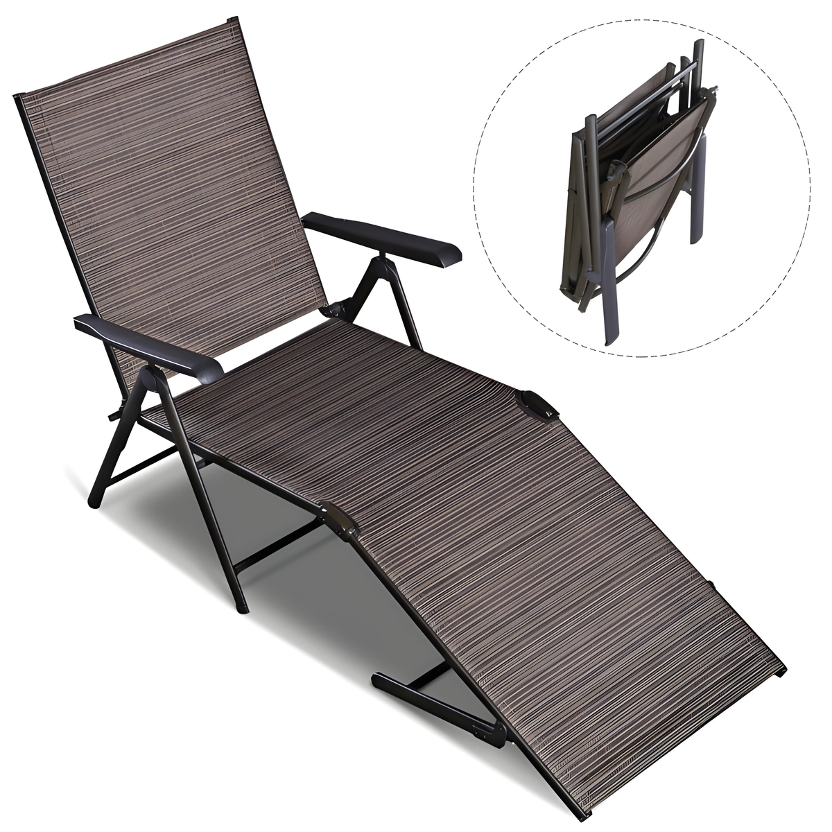 Шезлонг складной 6 положений спинки текслайн 185х62х52см, CN