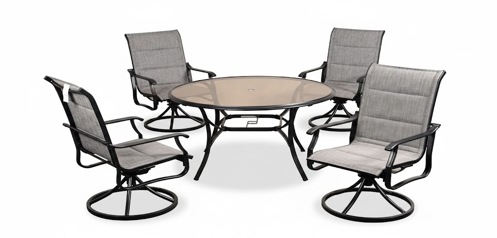 Набор мебели SUNRISE 4 вращающих кресла 70х60х108 см, стекляный стол Ø122х74 см с отв. для зонта