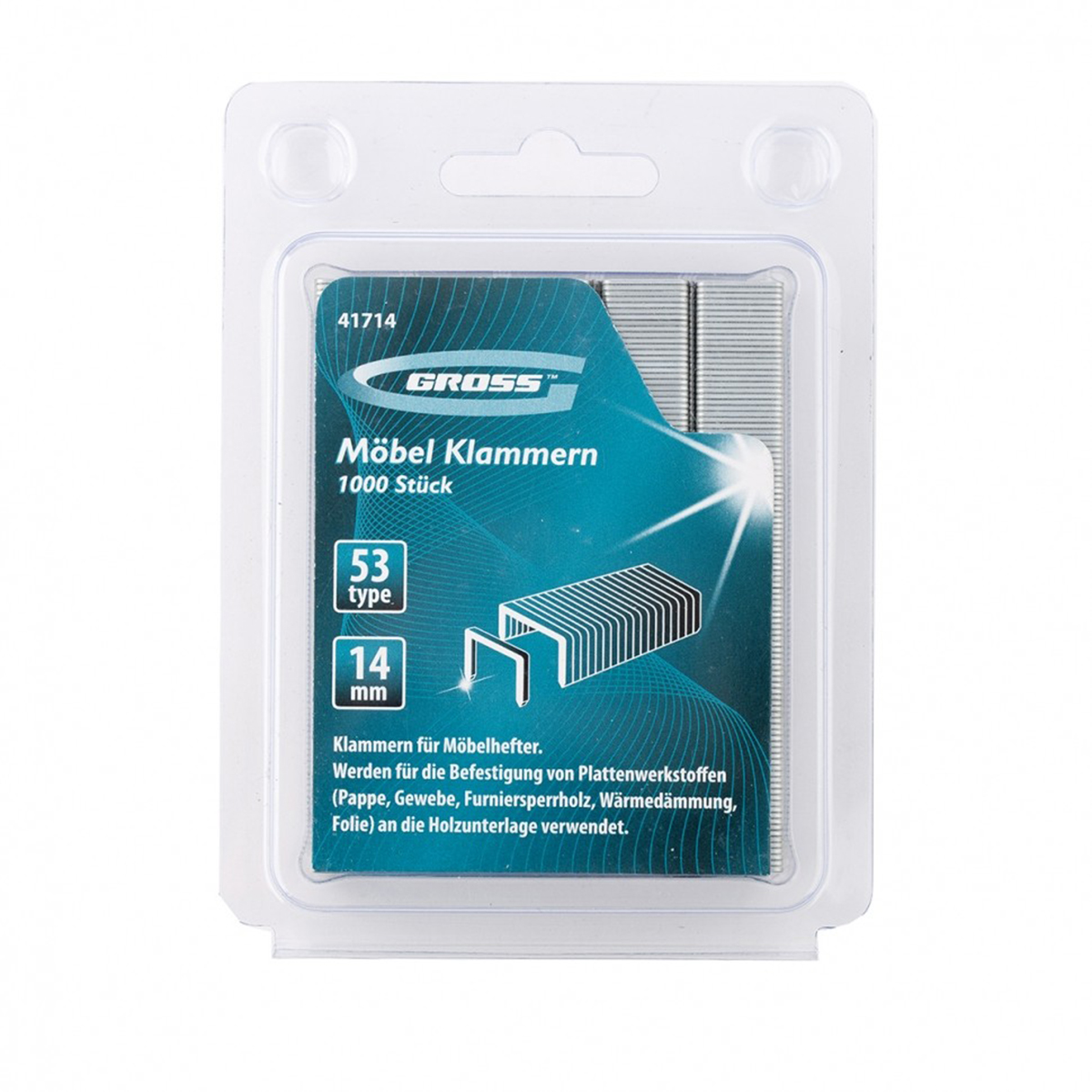 Скобы, 14 мм, для мебельного степлера, усиленные, тип 53, 1000 шт.// GROSS
