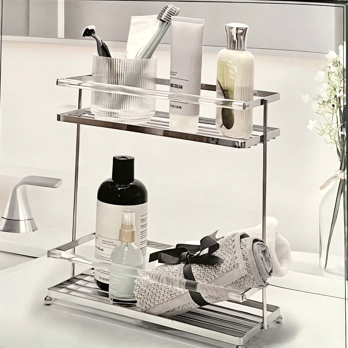 Полка для ванной комнаты DH настольная 2 яруса прямоугольная 27,5х13х31 см ZYB086