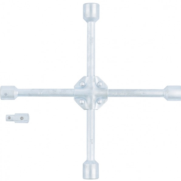 Ключ-крест баллонный, 17 х 19 х 21 х 22 х 1/2 , усиленный, с переходником на 1/2 // STELS