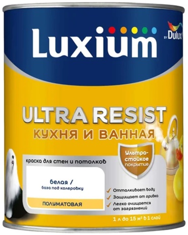 Краска Luxium Ultra Resist Кухня и Ванная мат BW 2,5л
