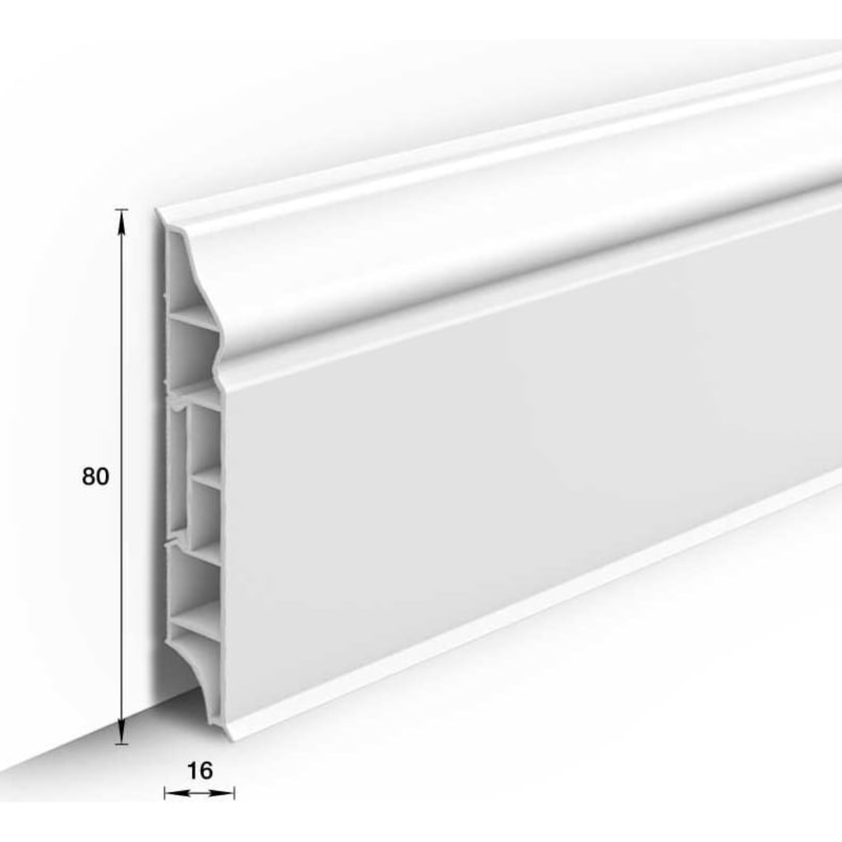 Плинтус напольный фигурный 80мм 2,2м "Идеал Дюра", 001 Белый