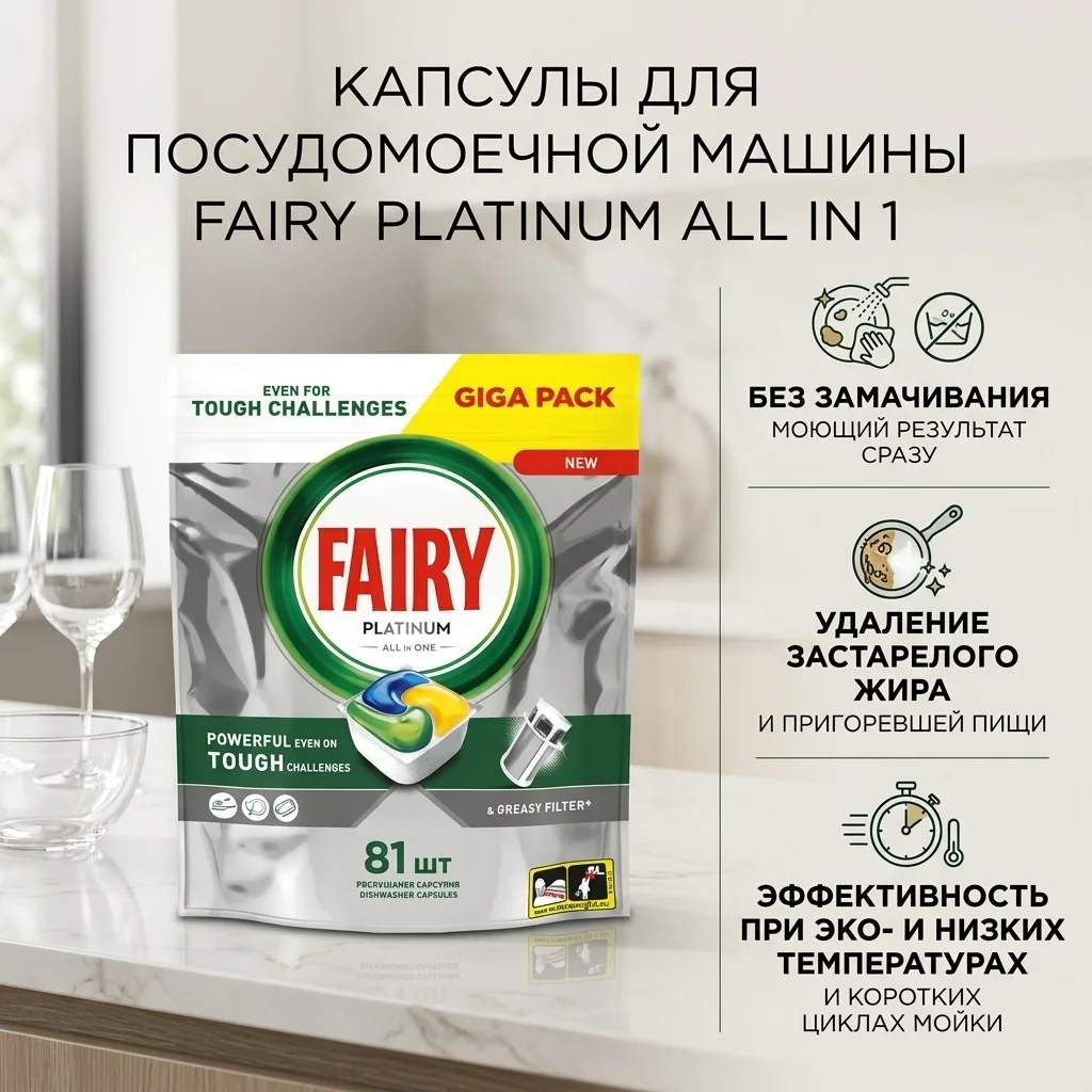 Капсулы для посудомоечной машины FAIRY Platinum All in 1 Лимон 81шт