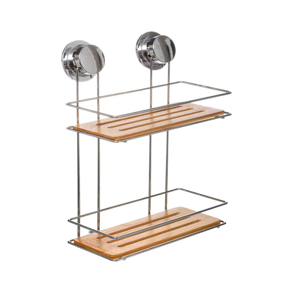 Полка для ванной комнаты на присосках  двухъярусная бамбук 174617