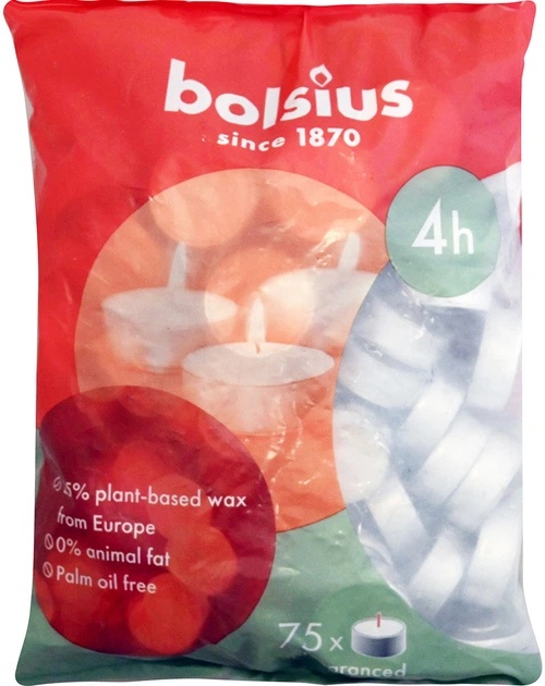 Набор чайных свечей Bolsius 75 шт, 4 ч. Белые