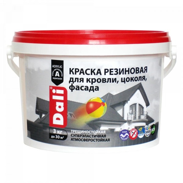 Краска резиновая (Рогнеда) Dali для кровли, цоколя,фасада, красно-коричневый 3кг Краска резиновая (Рогнеда) Dali для кровли, цоколя,фасада, красно-коричневый 3кг