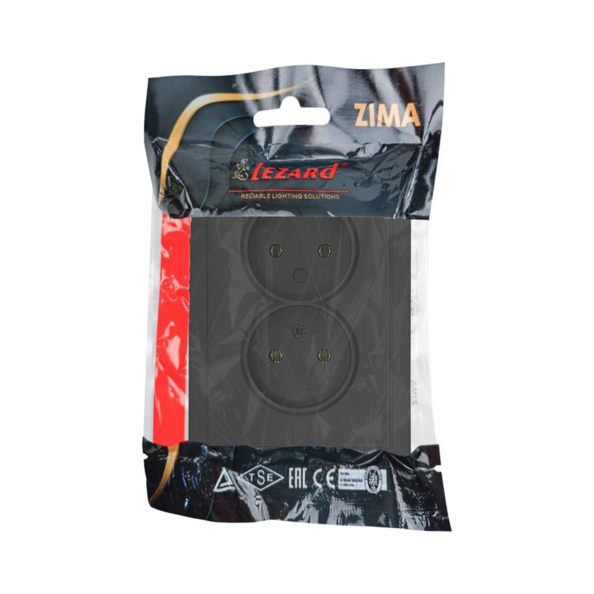 Розетка 704-4200-127BQC ZIMA двойная с/з бакалит черная матовая