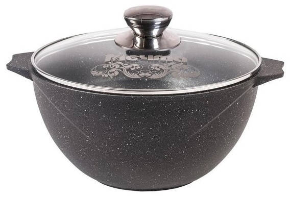 Казан для плова 6л Гранит антипригарное покрытие Blaсk стеклянная крышка 56802