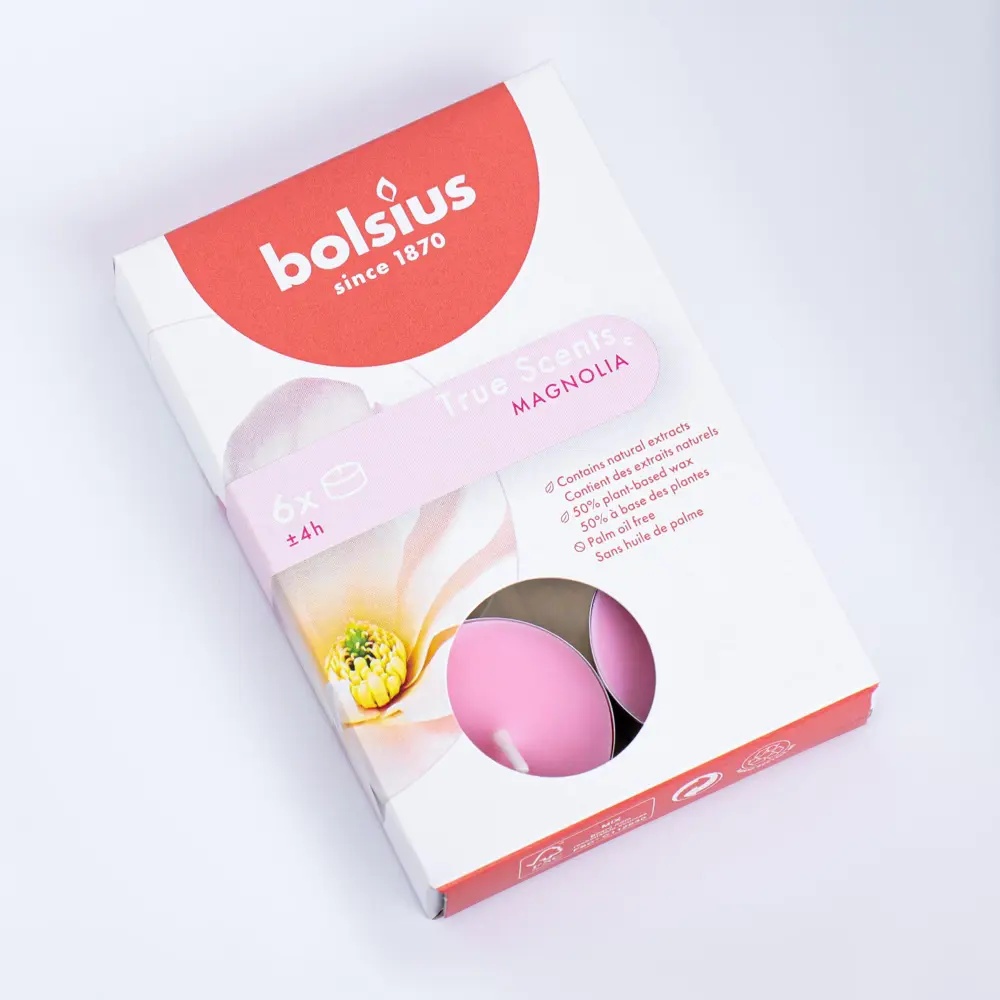 Набор чайных свечей Bolsius 6 шт 38 мм 4 ч.Магнолия