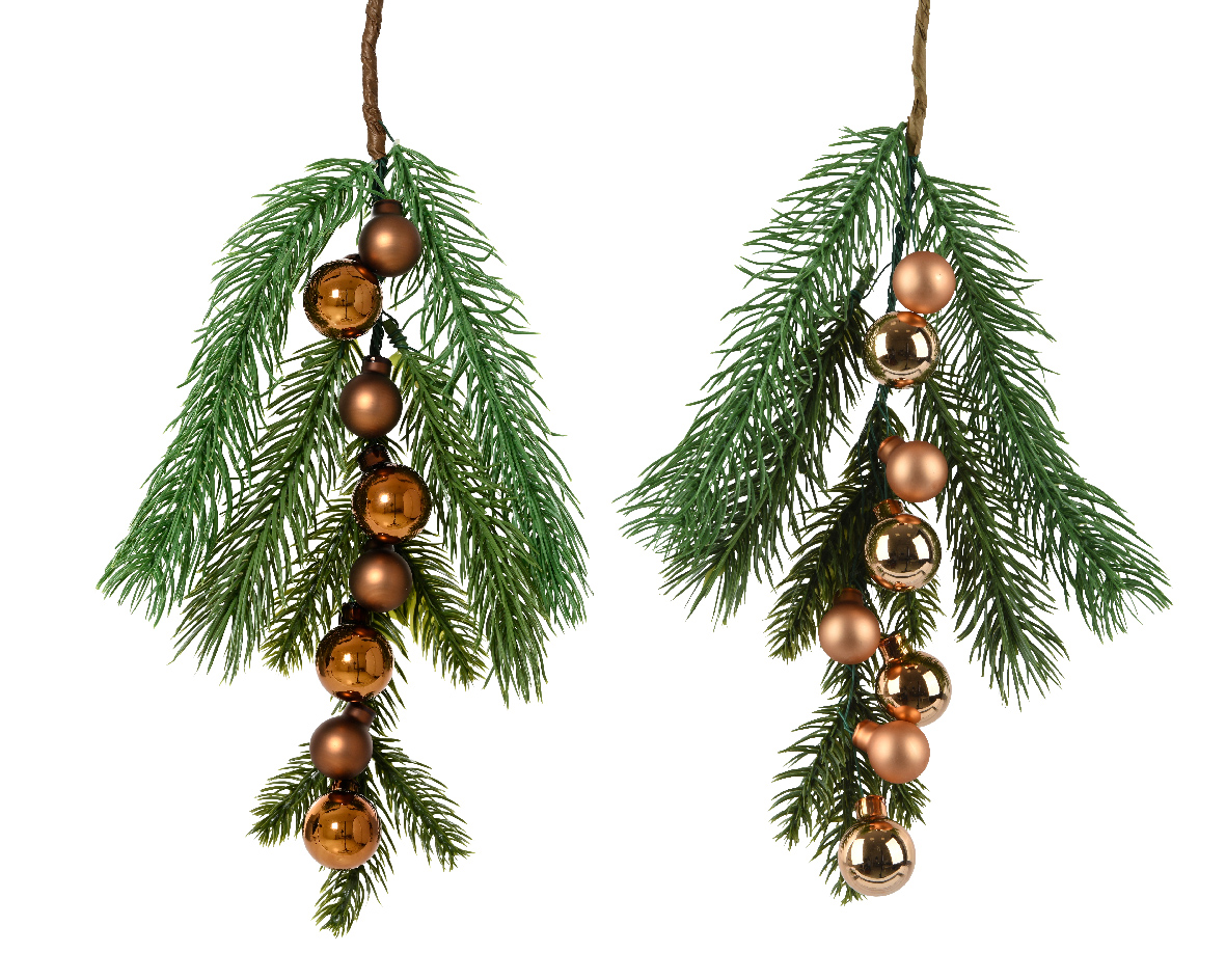 Ветка декоративная хвойная с шариками 2 цвета в ассортименте 123765 Kmg