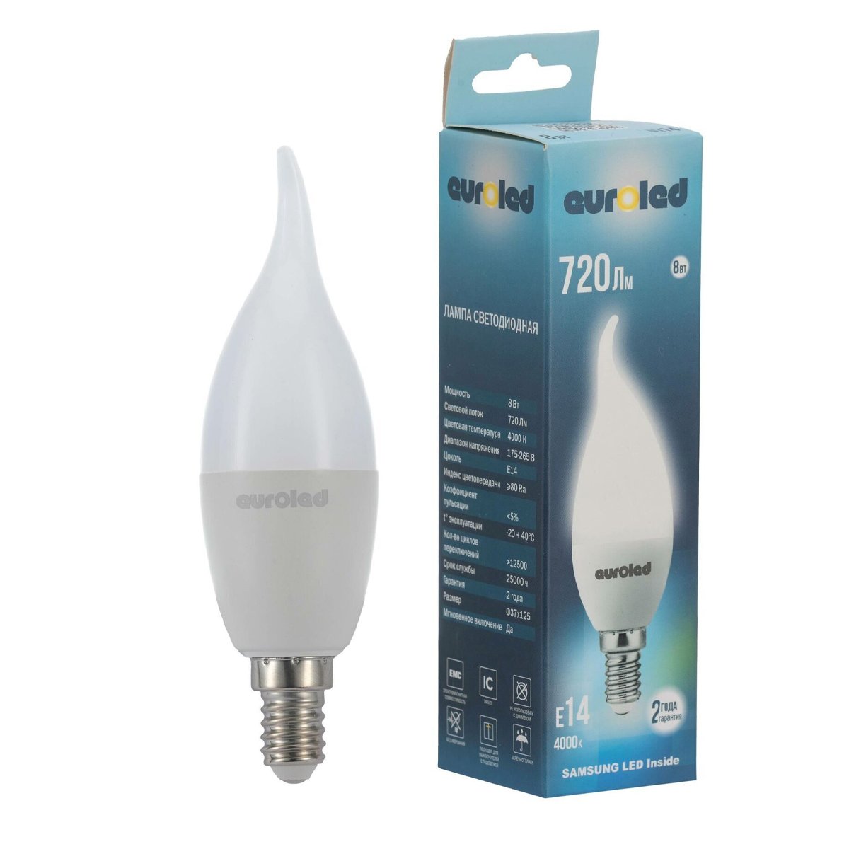 Лампа светодиодная Euroled T37 8W 4000K E14 матовая