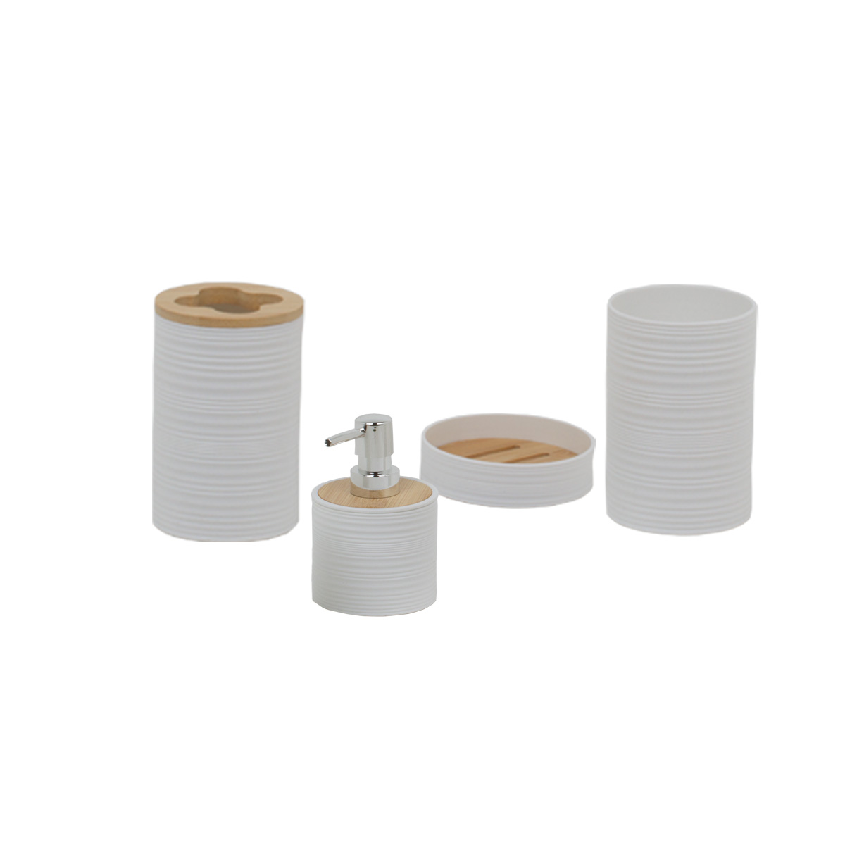Набор для ванной комнаты 4 пр (дозатор+2 стакана+мыльница) Sanitary страйп дизайн 5003 белый