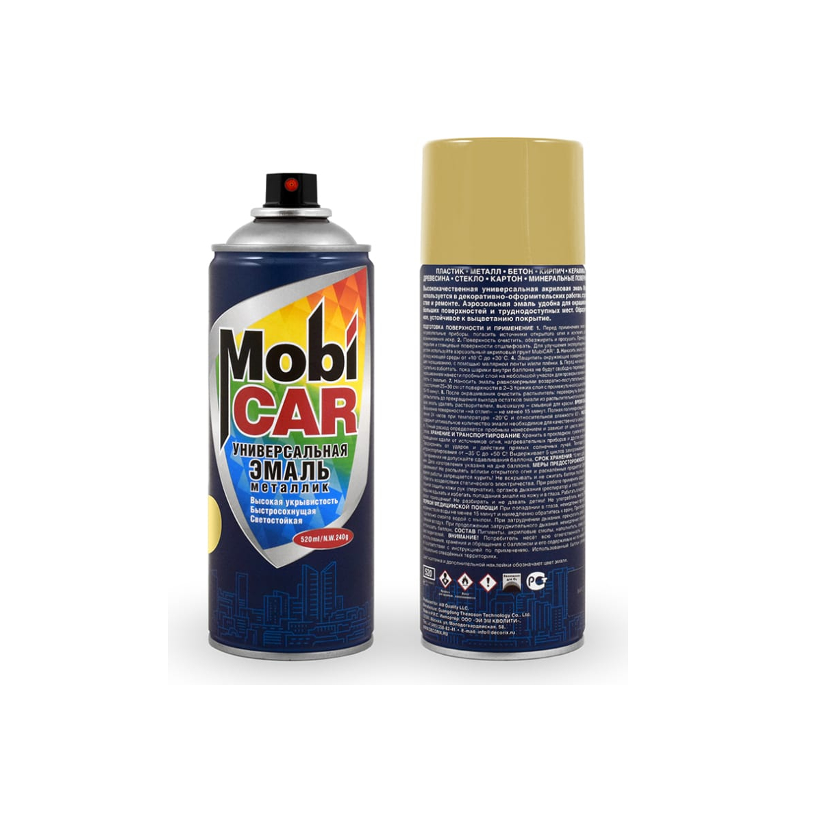 Аэрозольная эмаль универсальная "металлик" MobiCAR, 520 мл, золото