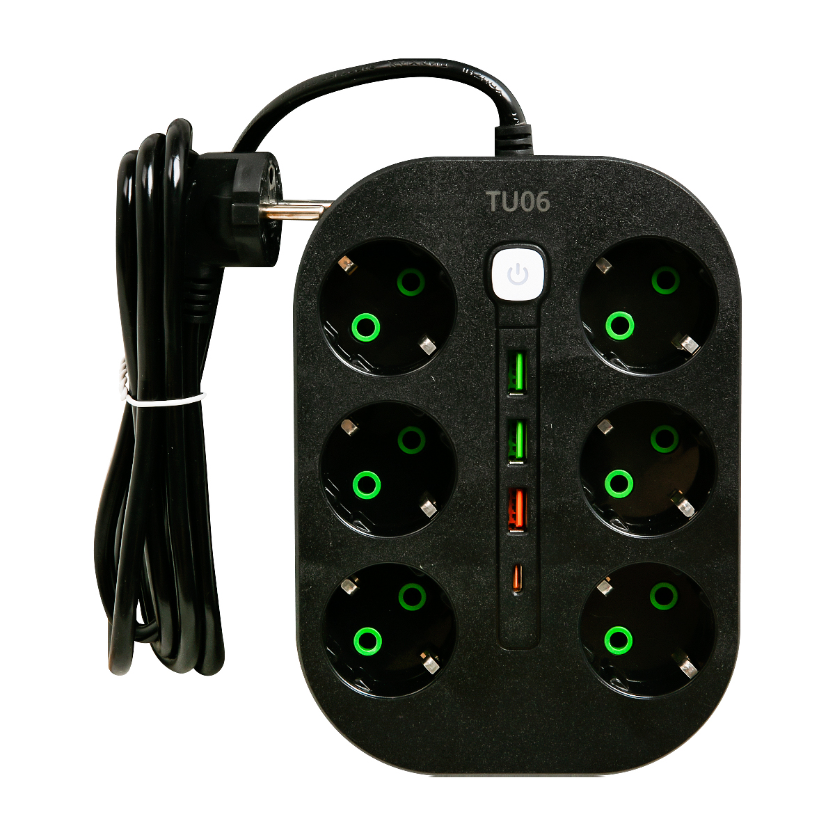 Удлинитель сетевой 2 м TU06 6 розеток. 4 usb разъема (черный)