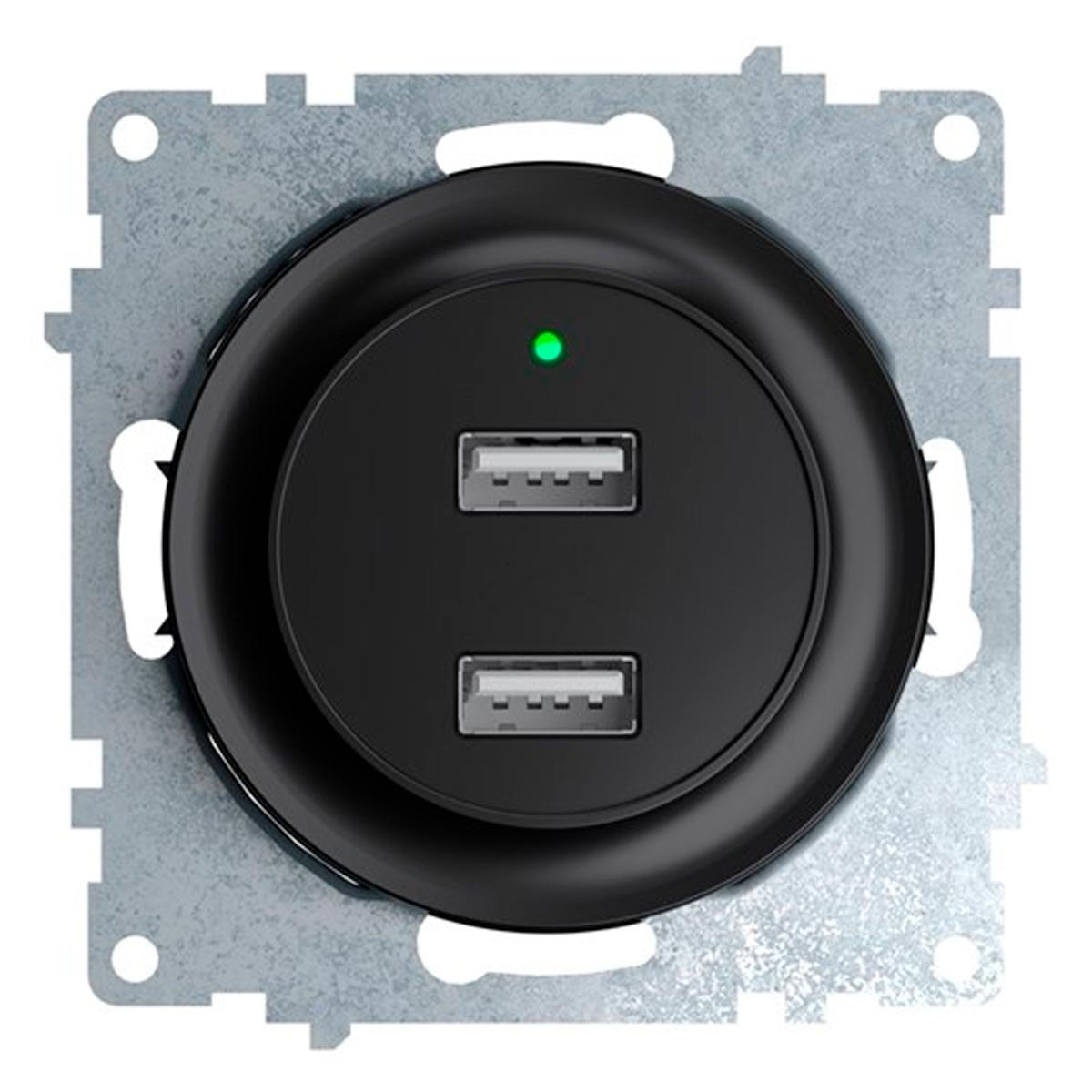 Розетка USB двойная, с подсветкой, цвет черный