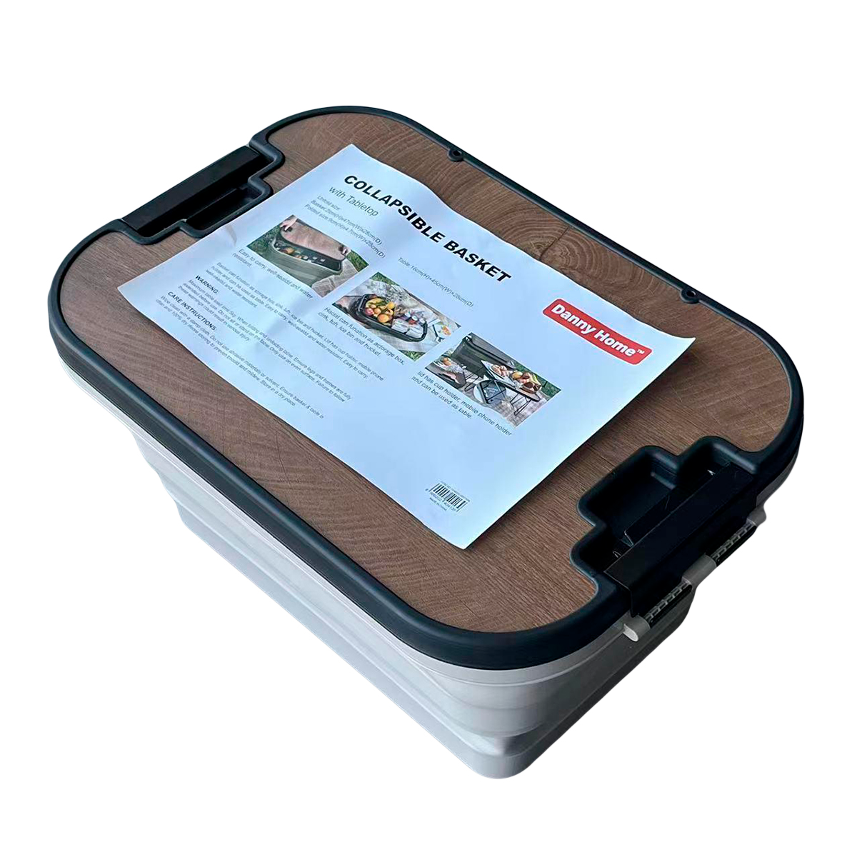 Корзина складная силиконовая для пикника с столиком дер. бежевая 57х37х29 см DH4032 CN