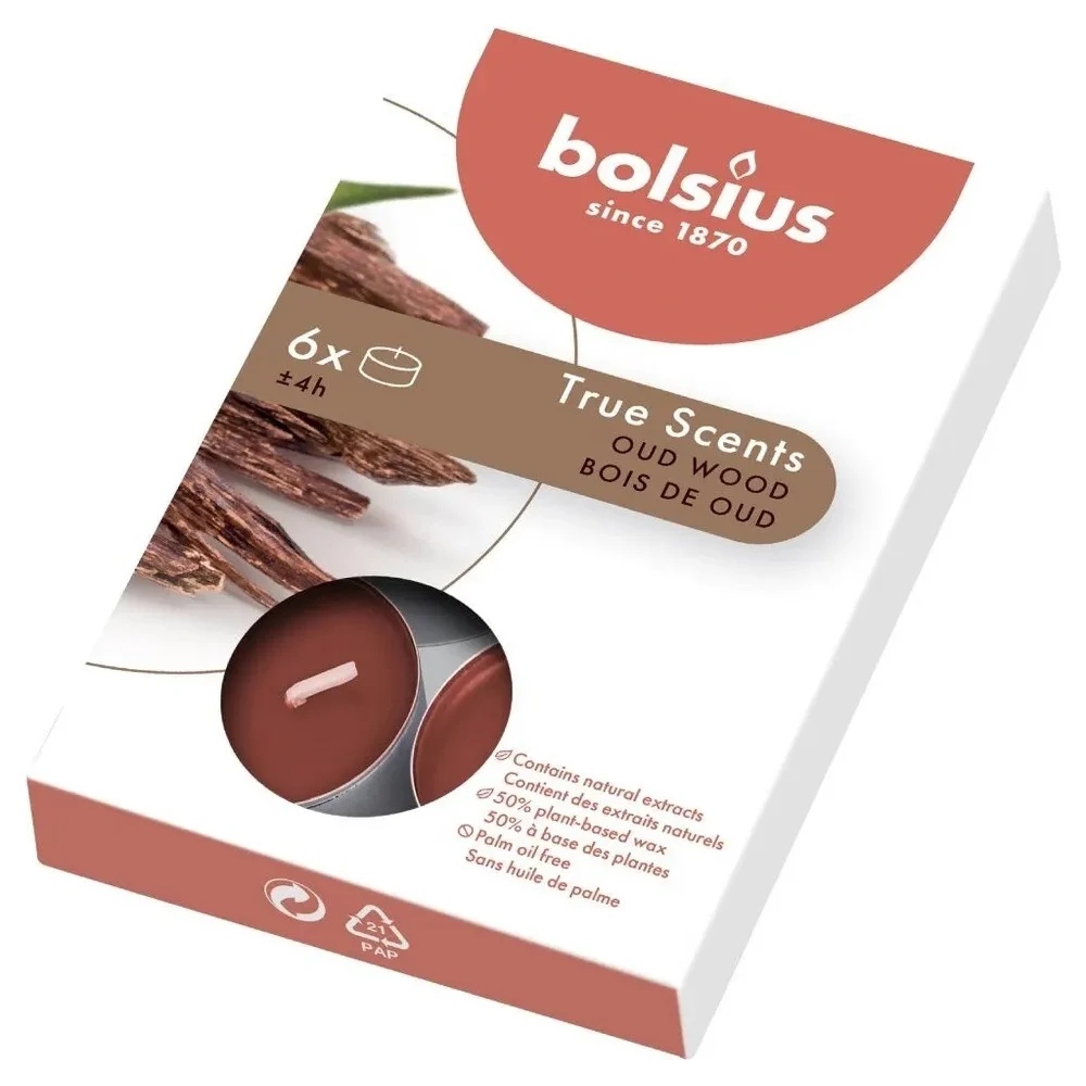 Набор чайных свечей Bolsius 6 шт 38 мм 4 ч.Агаровое дерево