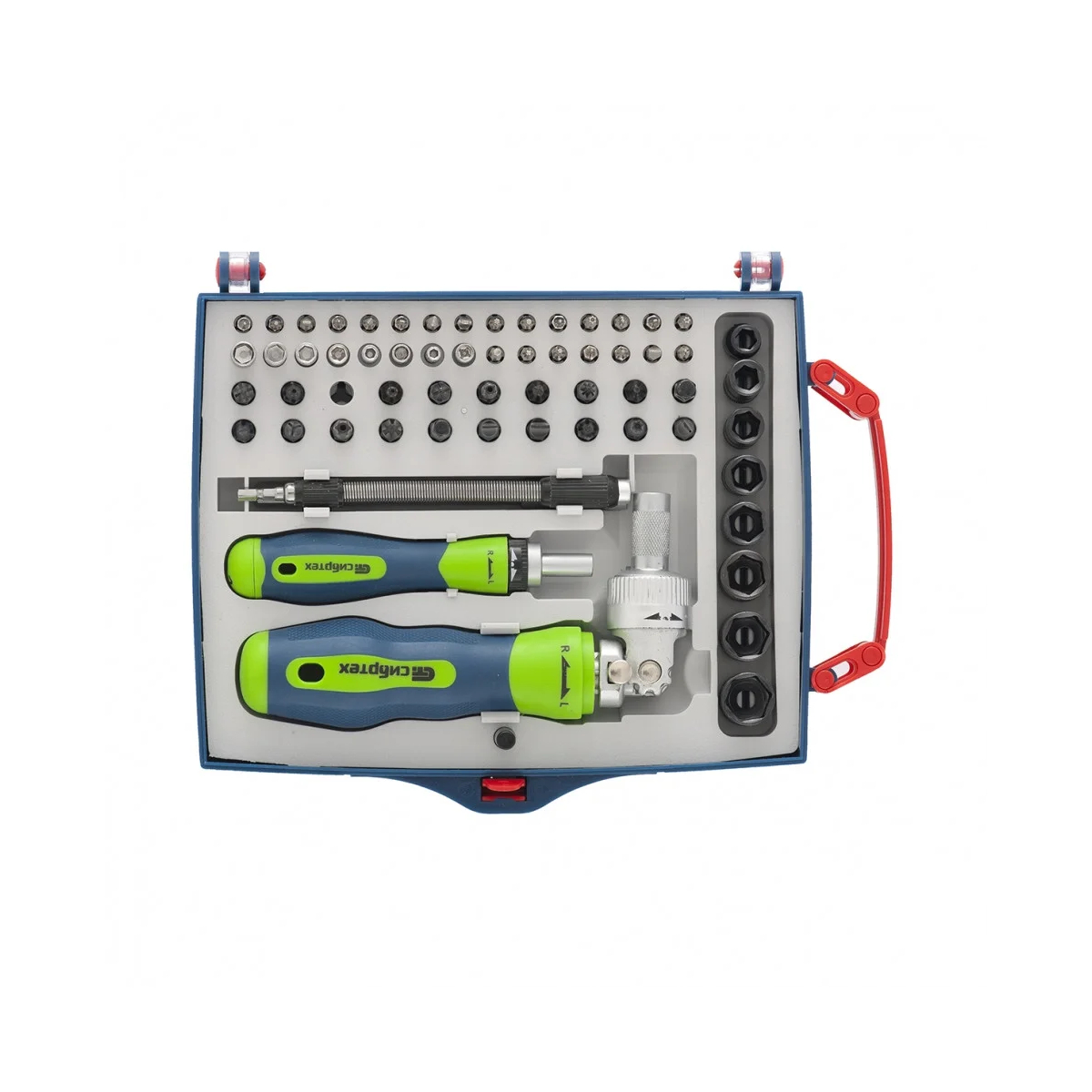 Отвертки реверсивные с набором бит и торцевых головок, 61 предм., CrV// Сибртех