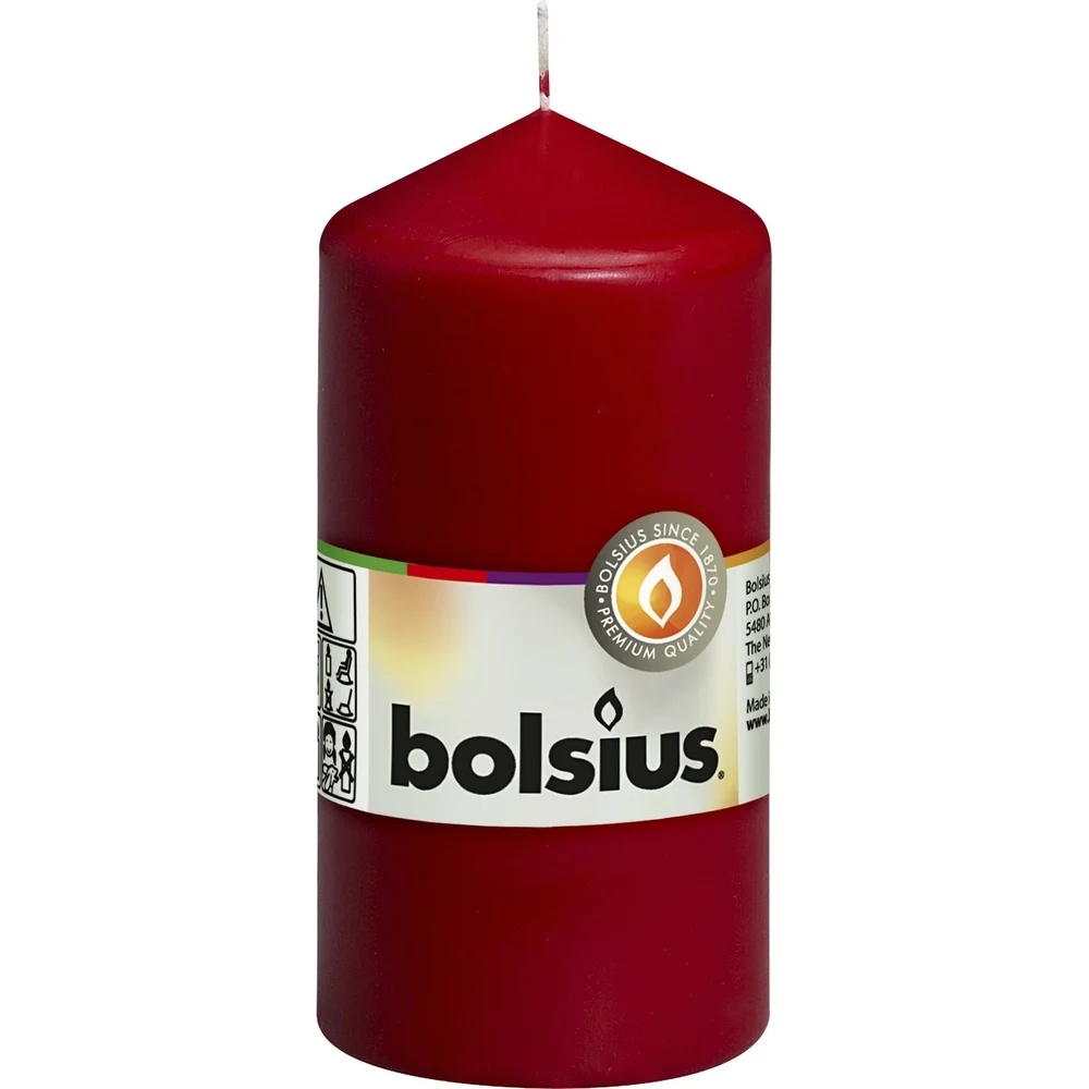 Свеча столбик Bolsius 12х5,8 см Dark red