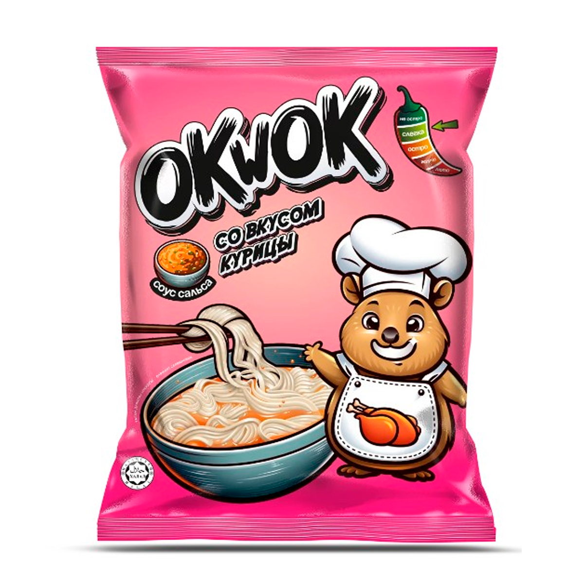 Лапша OkWok быстрого приготовления со вкусом курицы с соусом сальса 100гр Р2008