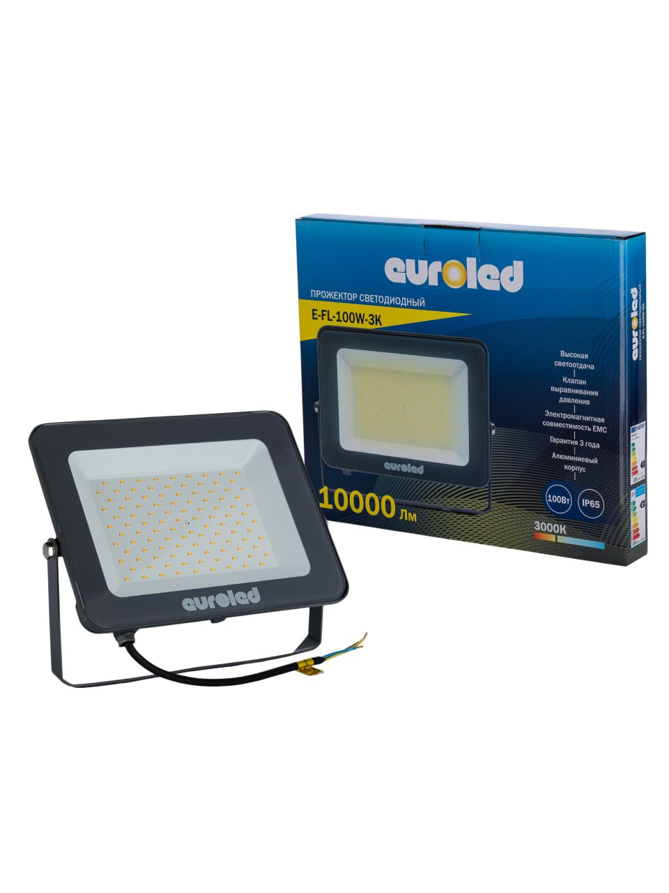 Прожектор светодиодный Euroled 100W 3000K IP65