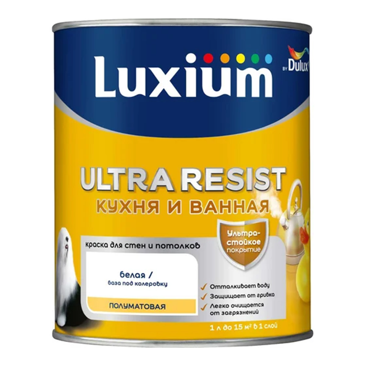 Краска Luxium Ultra Resist Кухня и Ванная мат BW 1л