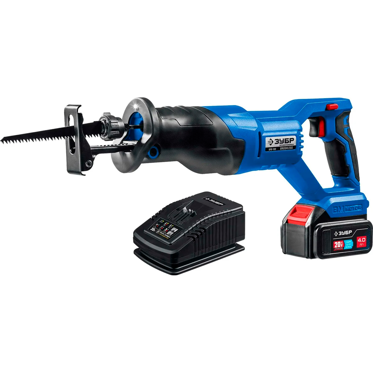 Пила сабельная бесщеточная ЗУБР Профессионал Т7, 20 В, 180 мм, 1 АКБ (4 А·ч), (SPB-180-41)