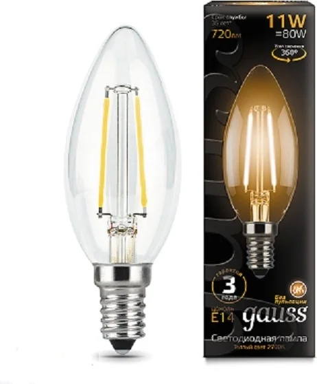 Лампа Gauss LED Filament Свеча 11W E14 810Im 2700K 103801111