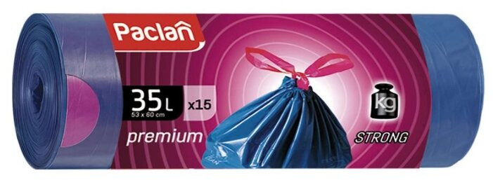 Paclan мешки для мусора с тесьмой Premium 35 л, 53х60 см, 15 шт, 30 мкм