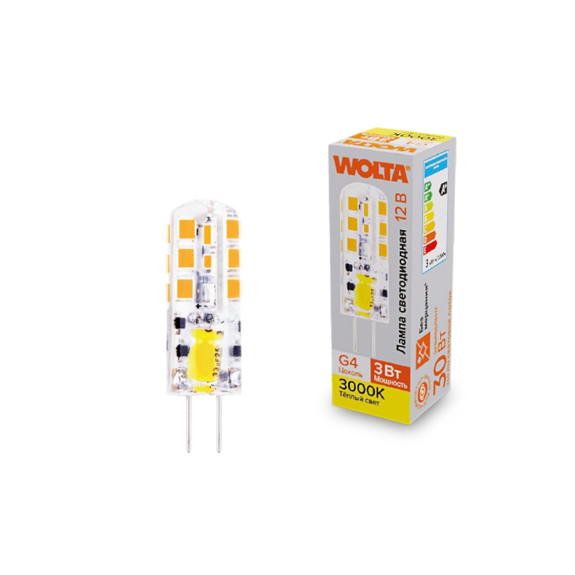 Лампа светодиодная WOLTA WSTD-JC-12V3W3KG4-S (силикон) "Капсульная" JC 3Вт 240лм 3000K G4 1/10/100/1
